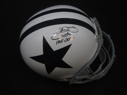 Dallas Cowboys Emmitt Smith Hand Signed Autographed Authentic Full-Size White Helmet with HOF 2010 Inscription Includes Prova & JSA COA