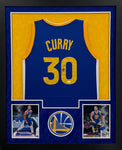 Golden State Warriors Stephen Curry Hand Signed Autographed Custom Blue Jersey Framed with Suede Matting Includes JSA COA