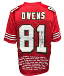 San Francisco 49ers Terrell Owens Hand Signed Autographed Custom Red Career Achievement Stat Jersey Includes JSA COA