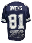 Dallas Cowboys Terrell Owens Hand Signed Autographed Custom Navy Career Achievements Stat Jersey Includes JSA COA