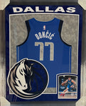 Dallas Mavericks Luka Doncic Hand Signed Autographed Authentic Blue Jersey Framed with Suede Matting, XL 3D Logo, & Cutout Lettering Includes Fanatics Authentic COA