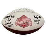 The Ohio State University Buckeyes Will Howard & Cody Simon Hand Signed Autographed 2024 National Champions Football with Offensive MVP & Defensive MVP Inscriptions Includes SWAU COA