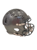 The Ohio State University Buckeyes Quinshon Judkins Hand Signed Autographed Replica Full-Size Silver Helmet with 24 National Champs Inscription Includes SWAU COA