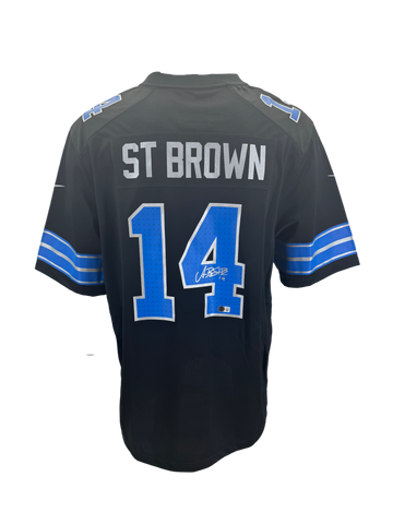 Detroit Lions Amon-Ra St. Brown Hand Signed Autographed Authentic Nike Black Jersey Includes Beckett COA