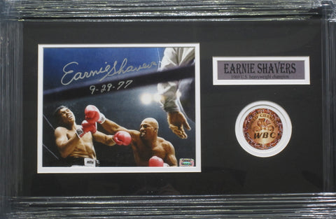 Earnie Shavers Hand Signed Autographed 8x10 Photo with 9-29-77 Inscription Framed with Matting Includes Shavers Authentic Hologram COA