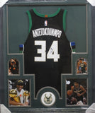 Milwaukee Bucks Giannis Antetokounmpo SIGNED Framed Matted Jersey JSA COA