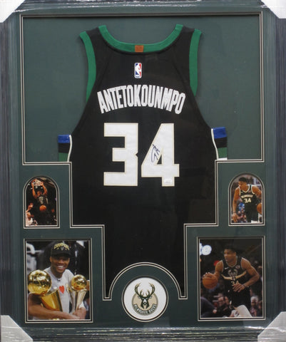 Milwaukee Bucks Giannis Antetokounmpo SIGNED Framed Matted Jersey JSA COA