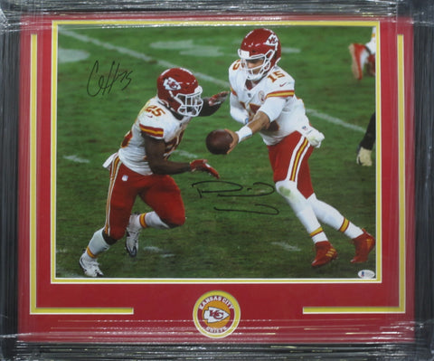 Kansas City Chiefs Patrick Mahomes & Clyde Edwards-Helaire Hand Signed Autographed 16x20 Photo Framed with Matting Includes Beckett Witnessed COA