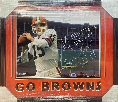 Cleveland Browns Bernie Kosar Hand Signed Autographed 16x20 Photo with U MATTER & GO BROWNS Inscriptions Framed with Suede Matting & Cutout Lettering Includes COA