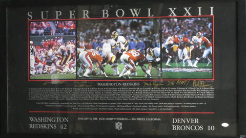 Washington Redskins vs. Denver Broncos Doug Williams, Gary Clark, Darryl Grant, Mark Rypien, & Monte Coleman Hand Signed Autographed Super Bowl XXII Poster with SB XXII MVP Williams Inscription Framed with Matting Includes JSA COA