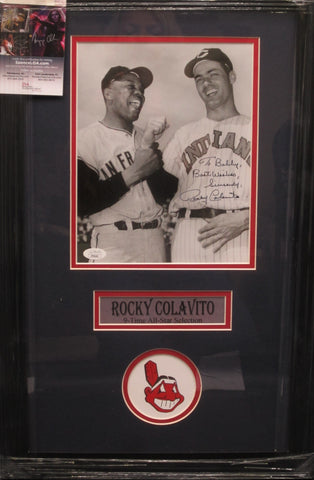 Cleveland Indians Rocky Colavito Hand Signed Autographed 8x10 Photo with To Bobby, Best Wishes Inscription Framed with Matting Includes JSA COA
