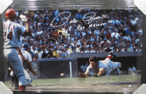 Cincinnati Reds Pete Rose Hand Signed Autographed Large Canvas with Big Red Machine Inscription Framed & Includes PSA COA