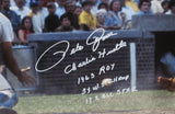 Cincinnati Reds Pete Rose Hand Signed Autographed Large Canvas with Charlie Hustle, 1963 ROY, 3x W.S. Champ, & 17x All Star Inscriptions Framed & Includes PSA COA