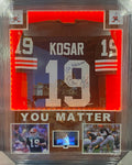 Cleveland Browns Bernie Kosar Hand Signed Autographed Custom Brown Jersey with GO BROWNS Inscription Framed with Suede Matting, Cutout Lettering, LED Lighting, & Video Highlights Includes COA